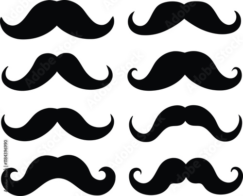Set of mustache silhouette,mustache dilhouette bundle