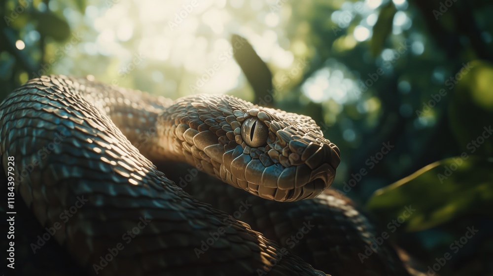 A Close up of a Snake Laying on a Tree Branch - Generative AI