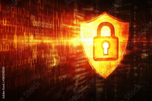 Glowing Shield with Padlock and Data Encryption Visuals
