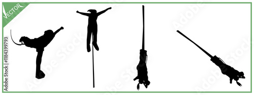 Bungee jumping silhouette set. Isolated on white background. Extreme sport.