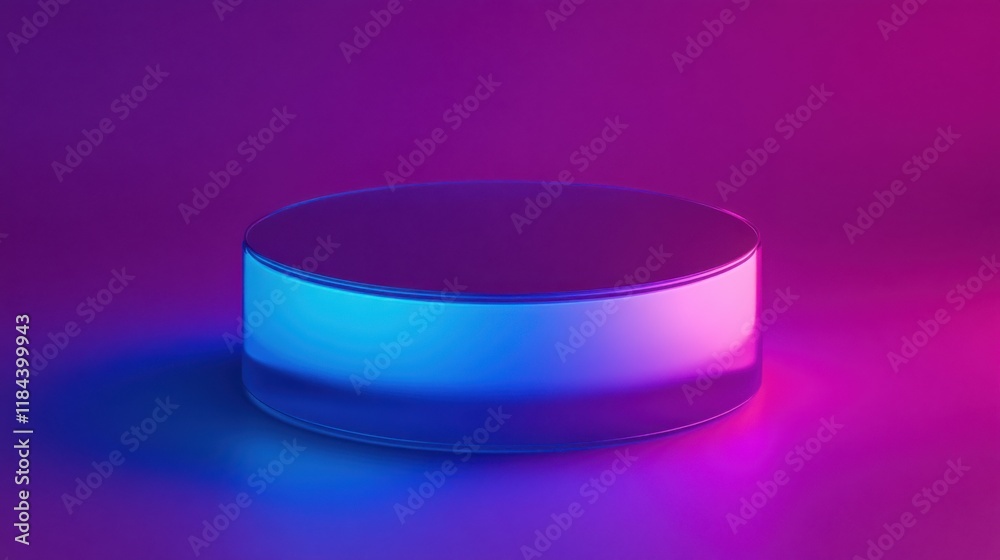 Illuminated cylindrical display stand with neon blue and pink gradient lights Illuminated cylindrical display stand with neon blue and pink gradient lights