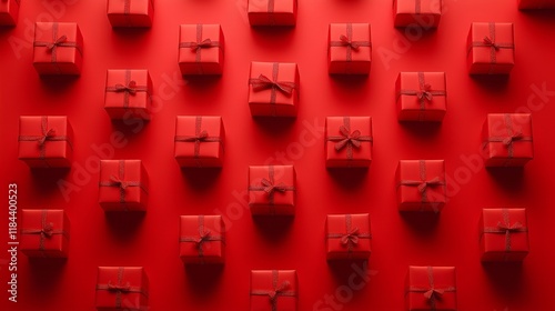 christmas gift boxes on red