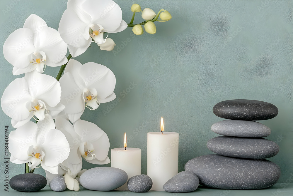 Serene Spa Illustration: White Orchids and Stones Serene Spa Illustration: White Orchids and Stones