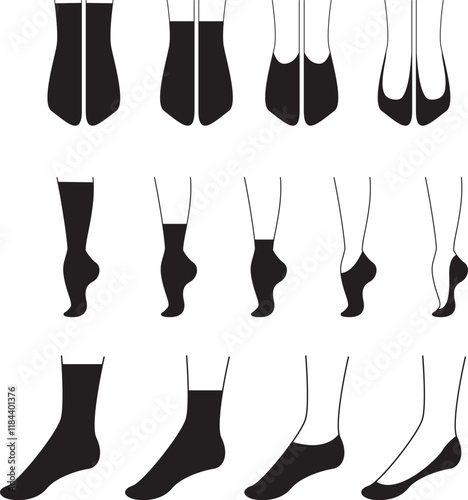 Set of various socks. Different types of women's socks, tights and stockings.