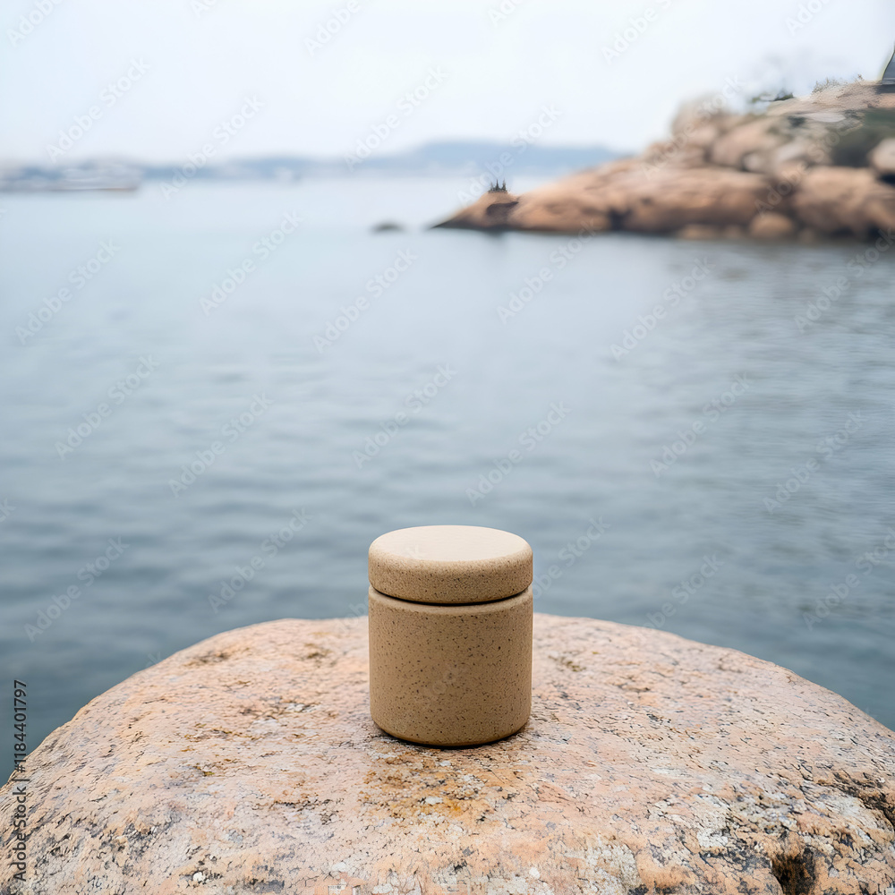 Coastal Stone and Beige Jar Minimalist Photo Coastal Stone and Beige Jar Minimalist Photo