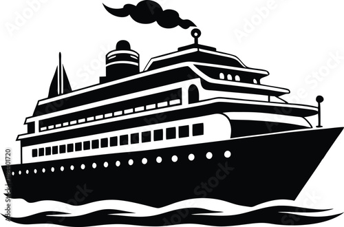 Big cruise ship clip art. Flat monochrome vector illustration, Ship silhouette Vector design