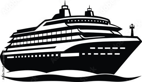 Big cruise ship clip art. Flat monochrome vector illustration, Ship silhouette Vector design