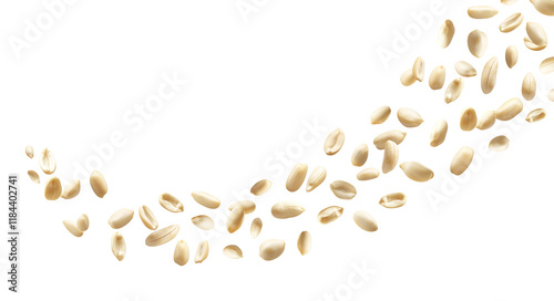 Flying or falling shelled roasted peanuts on transparent PNG or white background. nutritious nuts, healthy foods concept. 