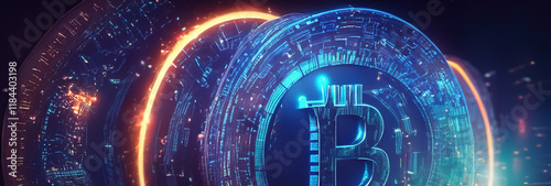 Blockchain and bitcoin background. Image generated by artificial intelligence.