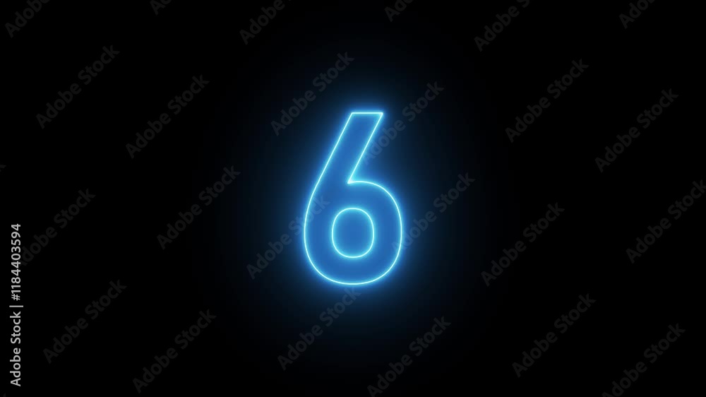 Glowing Neon Countdown Animation from 10 to 0 Over 10 Seconds on Black Background - Bright Timer Effect for Videos.