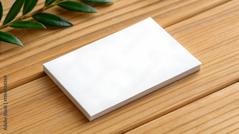 Fototapeta premium Blank White Business Card on Wood Background - Branding Mockup, Professional Design