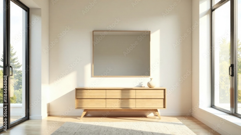 custom made wallpaper toronto digitalModern minimalist living room interior design with wooden dresser and large mirror