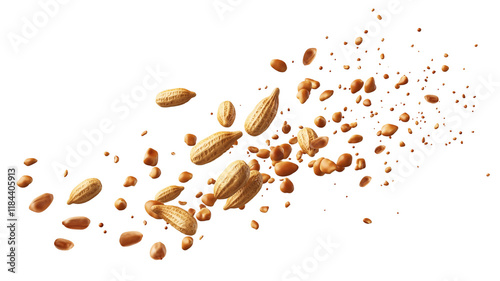 Flying or falling peanuts on transparent PNG or white background. nutritious nuts, healthy foods concept.