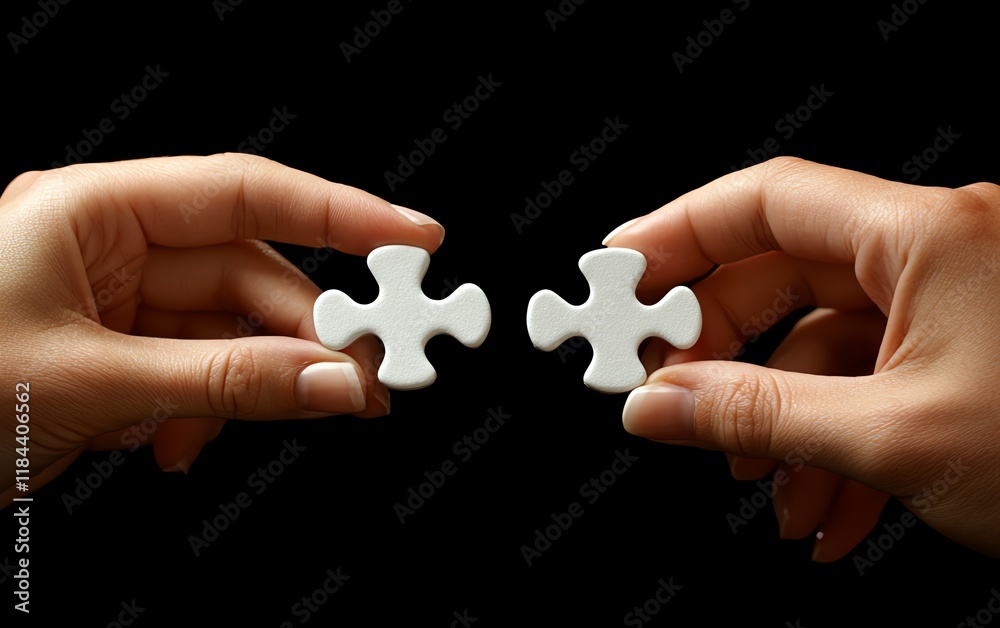 Man and woman hands joining two puzzle pieces, symbolizing partnership and connection, highquality photo, perfect match concept, harmonious collaboration Man and woman hands joining two puzzle pieces, symbolizing partnership and connection, highquality photo, perfect match concept, harmonious collaboration