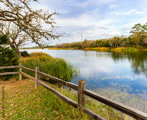 Wallpaper Mural Split Rail Fence on Lake Bastrop , Lake Bastrop South Shore Park, Bastrop, Texas, USA Torontodigital.ca