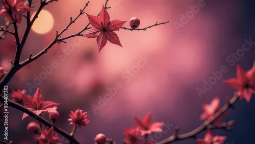 Red Flowers on a Tree Branch in Spring Blossom, Nature