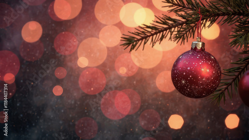 Red Christmas Ornament on a Branch with Festive Background