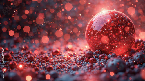Red Sparkling Ball on Festive Background: Greeting Card Magic and Enchantment