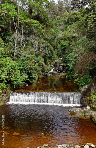 Obraz na płótnie Waterfall on tropical rainforest in Teresopolis, Rio de Janeiro, Brazil w salonie