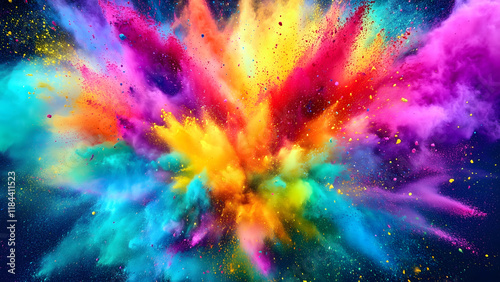 Holi background with colored powder explosion. Abstract colorful holi backdrop