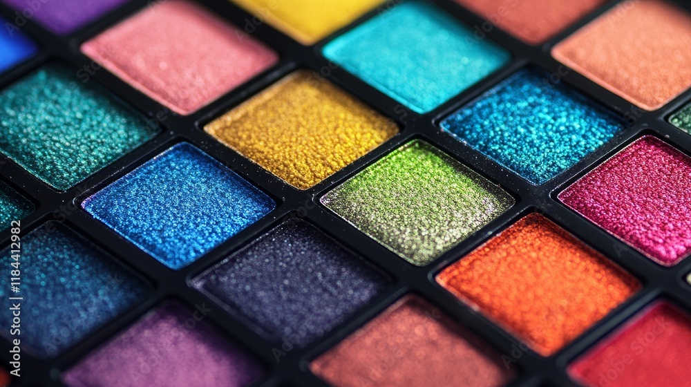 Close up of a professional multicolour eyeshadows palette showcasing vibrant hues and textures, perfect for creative make up applications and enhancing eye make up artistry. Close up of a professional multicolour eyeshadows palette showcasing vibrant hues and textures, perfect for creative make up applications and enhancing eye make up artistry.