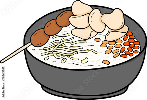 bubur ayam indonesian traditional food cartoon, porridge