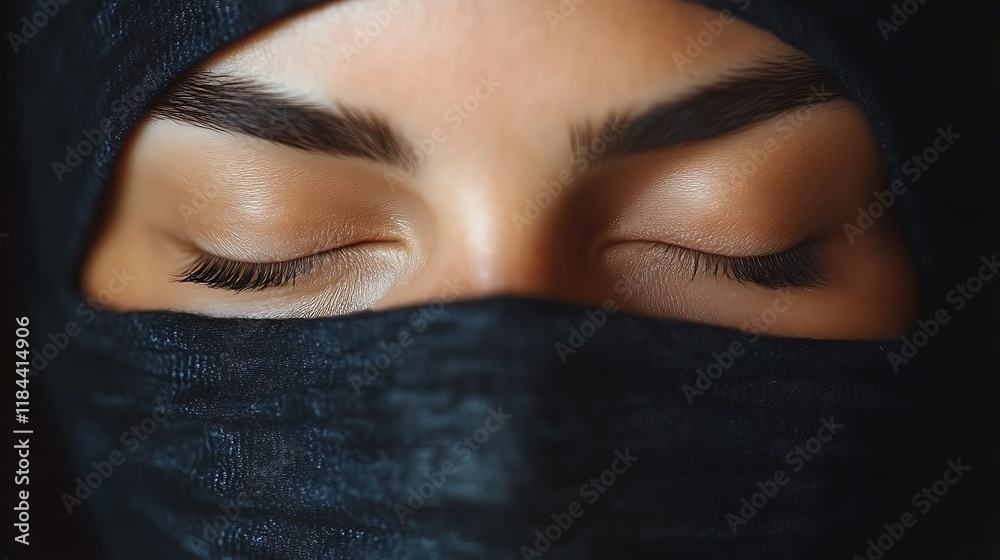 Serene Eyes Concealed: A Close-Up Portrait in Dark Hues Serene Eyes Concealed: A Close-Up Portrait in Dark Hues