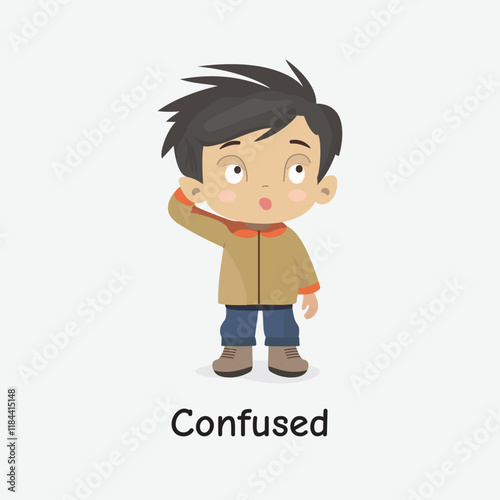 Confused Child Vector Illustration with Puzzled Expression