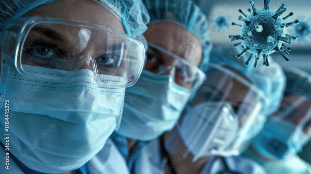 Healthcare professionals examining ampule containing dangerous virus in a hospital setting Healthcare professionals examining ampule containing dangerous virus in a hospital setting