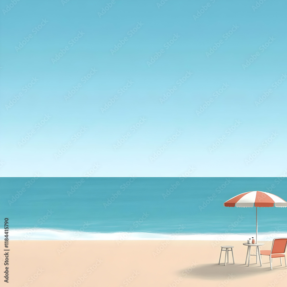 Beach Scene Illustration: Calm Ocean, Sandy Shore Beach Scene Illustration: Calm Ocean, Sandy Shore