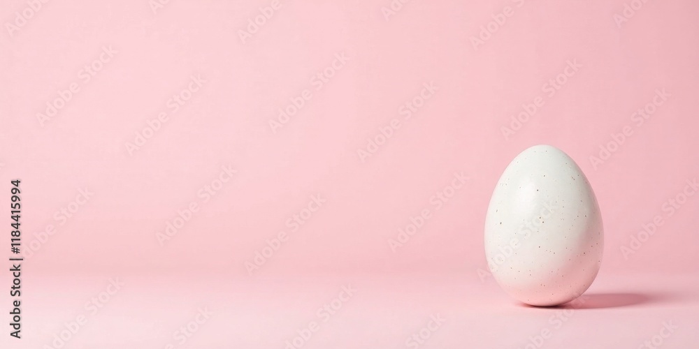 Fototapeta premium Single Speckled Egg on Pink Background, Perfect for Springtime Designs
