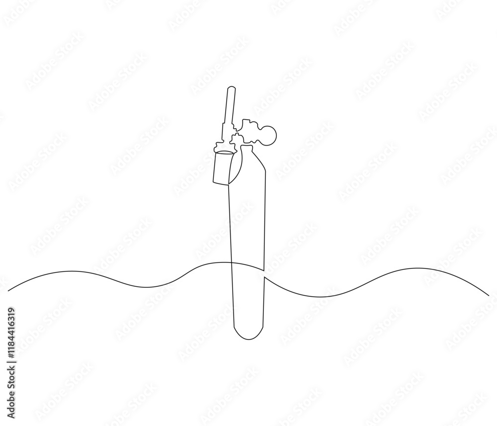 Fototapeta premium One continuous line drawing of oxygen cylinder . Single line of oxygen cylinder vector illustration