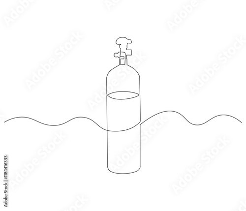 One continuous line drawing of oxygen cylinder . Single line of oxygen cylinder vector illustration