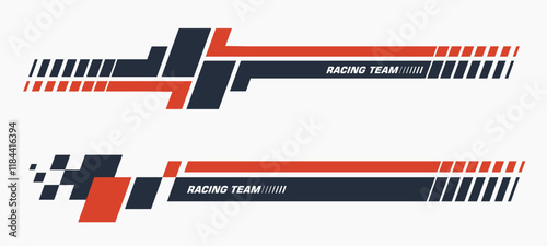 Set of premium car stripes. Car side decoration. Car race stripes. Racing line sticker design. Graphic sport decal vinyl element. Automobile decoration. Vector racing design 
