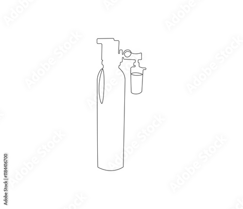 One continuous line drawing of oxygen cylinder . Single line of oxygen cylinder vector illustration