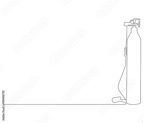 One continuous line drawing of oxygen cylinder . Single line of oxygen cylinder vector illustration