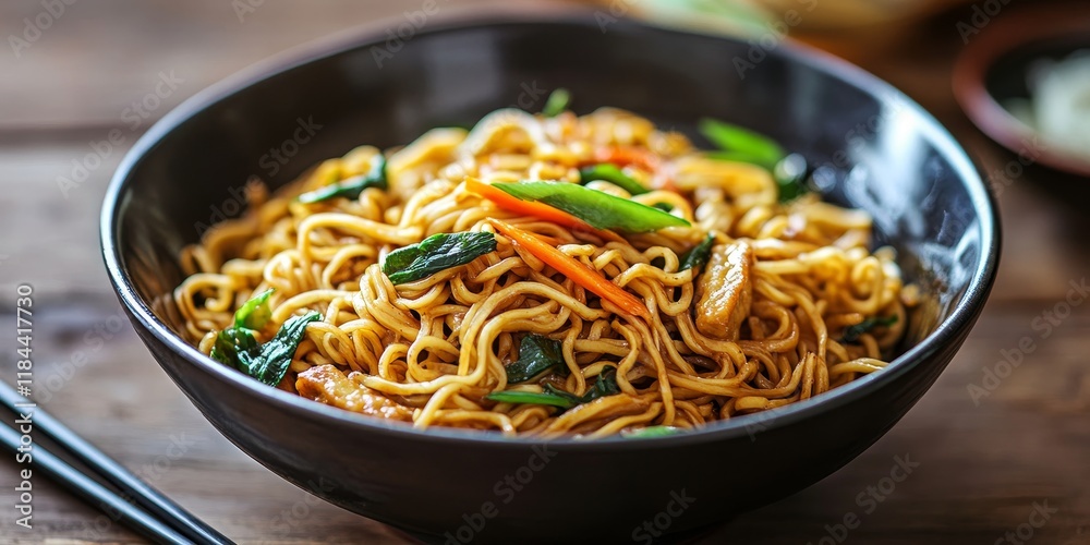 Noodles with brown gravy served in a delightful setting, offering a rich flavor profile that makes noodles with brown gravy a must try experience for lovers of Asian cuisine.