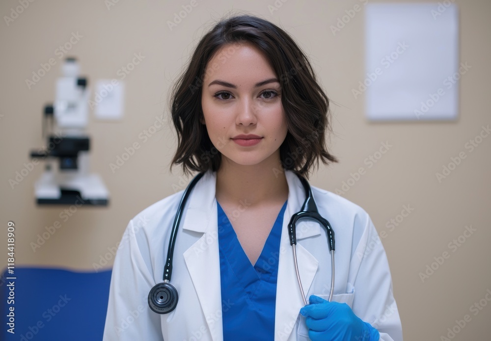 Young Female Doctor with Stethoscope in Medical Office Setting Young Female Doctor with Stethoscope in Medical Office Setting