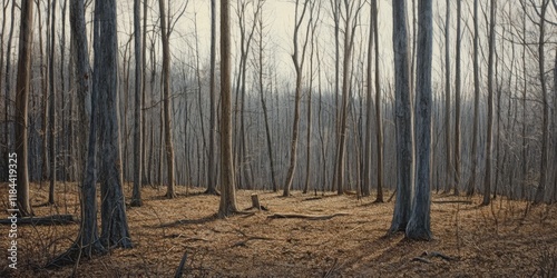 Wallpaper Mural Empty forest in early spring showcases trees without leaves, highlighting a naked nature scene that captures the essence of tranquility and the beauty of a serene, leafless environment. Torontodigital.ca