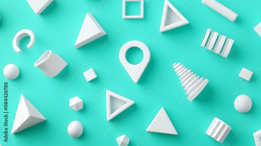 Abstract White Geometric Shapes On Teal Background Abstract White Geometric Shapes On Teal Background