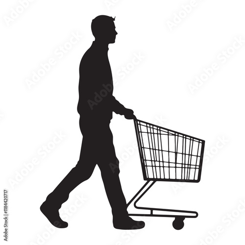 Man with a trolly silhouette vector illustration
