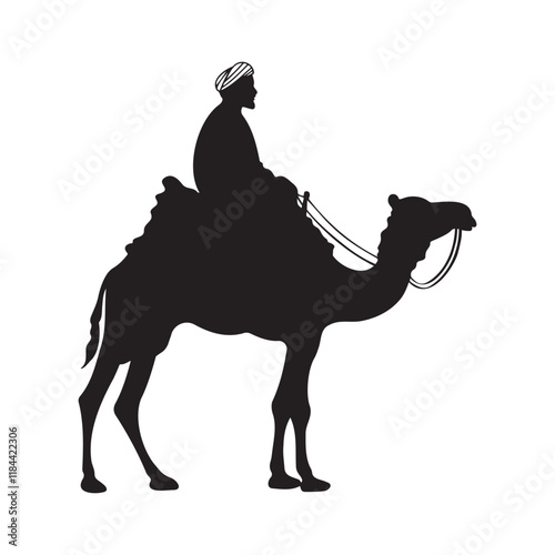 Arabian man on a desert camel silhouette vector illustration