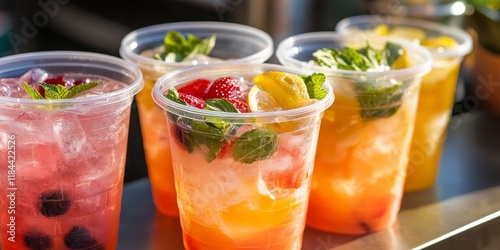 Cocktail containers filled with refreshing summer drinks in plastic drink cups are perfect for enjoying warm days. These versatile cocktail containers enhance any summer gathering.