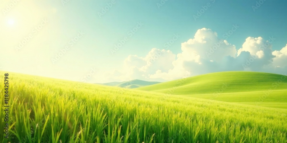 Serene Landscape of Rolling Green Hills Under a Sunny Sky Serene Landscape of Rolling Green Hills Under a Sunny Sky
