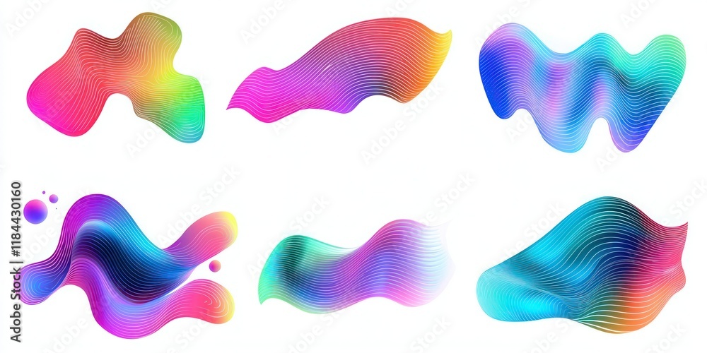 Set of gradient colorful lines design fluid shape vector elements on white background. Set of gradient colorful lines design fluid shape vector elements on white background.
