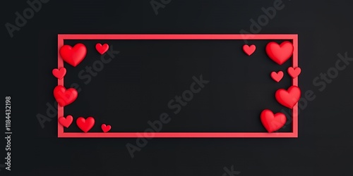 Romantic Red Hearts Frame Valentine s Day Background Minimalist Love Design Dark Background