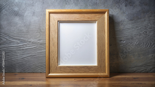 Wooden photo frame on rustic wooden surface photo