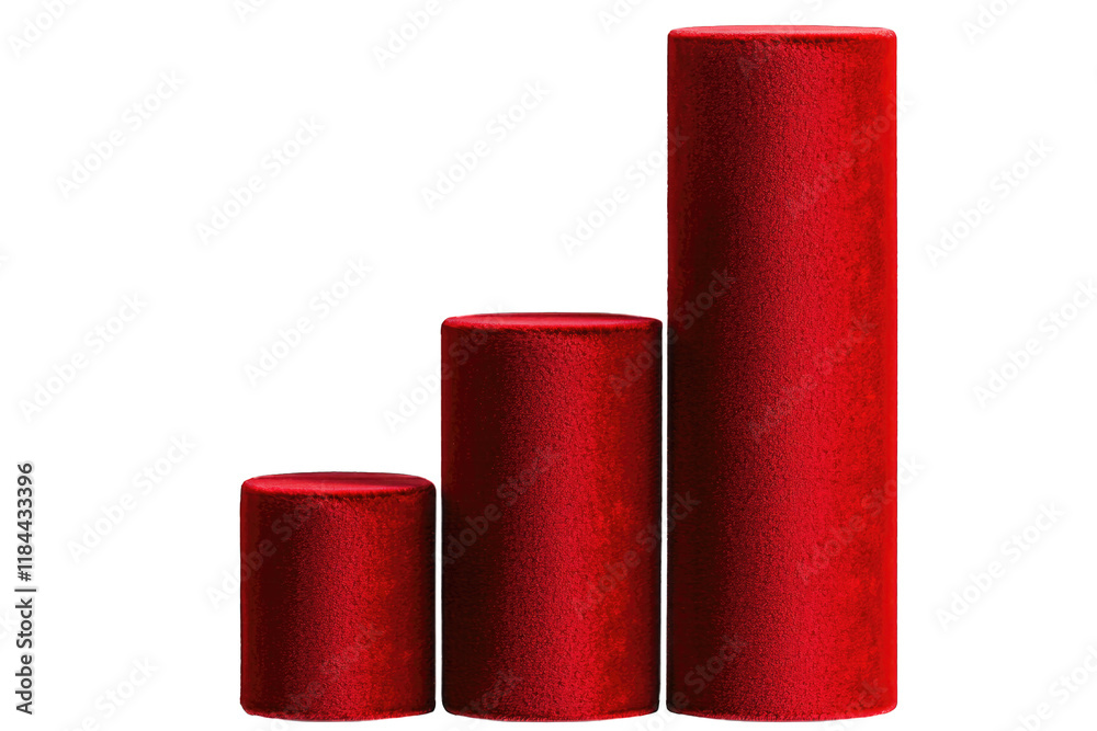 Velvet prosperity idea. Three red cylindrical shapes representing growth and progress. Velvet prosperity idea. Three red cylindrical shapes representing growth and progress.