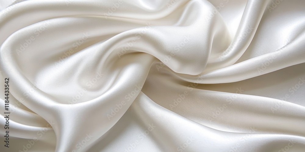 Obraz premium Luxurious satin fabric featuring a white silk texture creates an abstract background, showcasing the elegance of silk texture with a soft focus ideal for various creative projects.