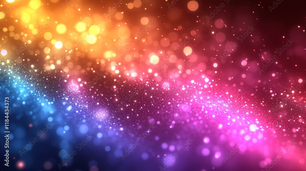Fototapeta premium Abstract colorful bokeh background with glowing particles and light streaks.